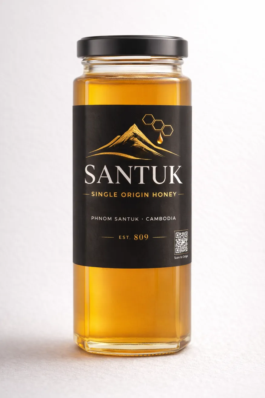 Santuk primary logo debossed on textured cream paper