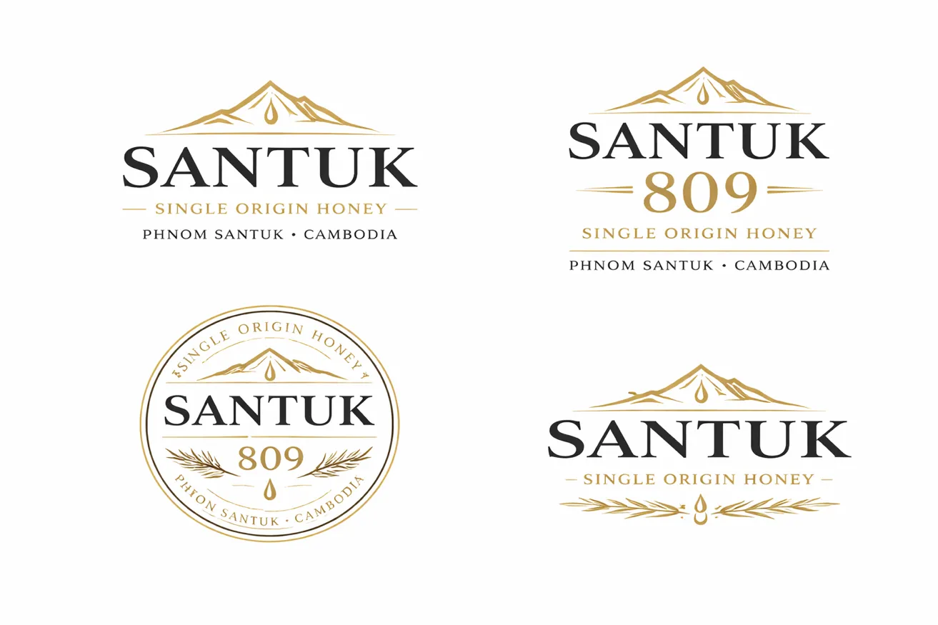 Santuk logo variants, gold and black treatments